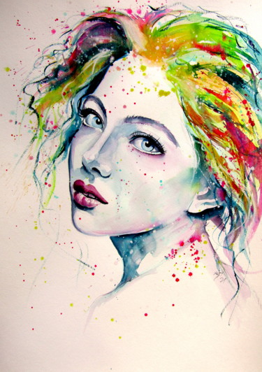 Peinture intitulée "Charming girl III" par Anna Brigitta Kovacs (KAB), Œuvre d'art originale, Aquarelle