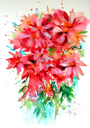 Painting titled "Flowers in the gard…" by Anna Brigitta Kovacs (KAB), Original Artwork, Watercolor