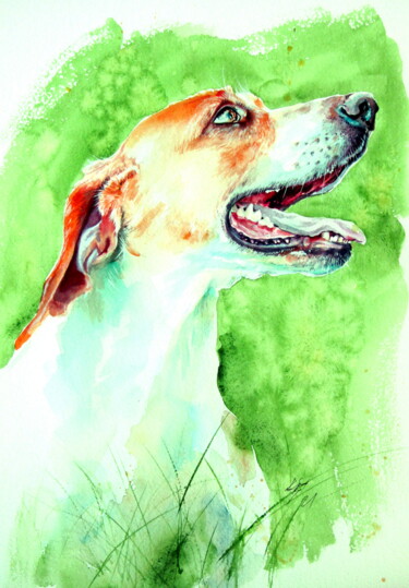 Painting titled "Dog smile" by Anna Brigitta Kovacs (KAB), Original Artwork, Watercolor