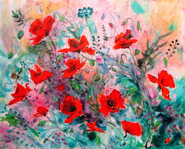 Painting titled "Poppy field II" by Anna Brigitta Kovacs (KAB), Original Artwork, Acrylic