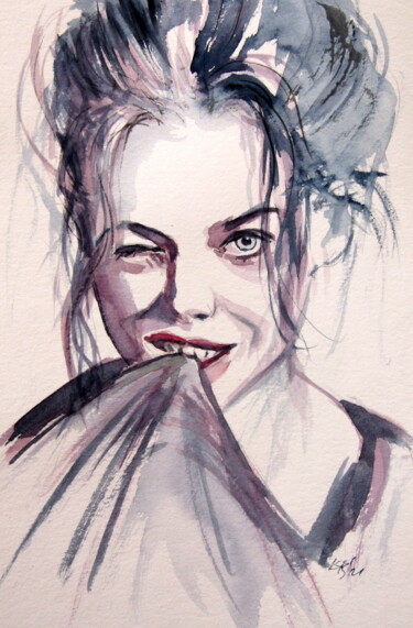 Schilderij getiteld "Funny girl" door Anna Brigitta Kovacs (KAB), Origineel Kunstwerk, Aquarel