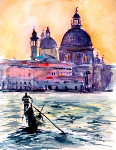 Painting titled "Venice at sunset" by Anna Brigitta Kovacs (KAB), Original Artwork, Watercolor