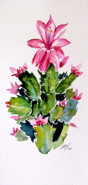 Peinture intitulée "Christmas cactus" par Anna Brigitta Kovacs (KAB), Œuvre d'art originale, Aquarelle