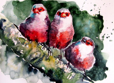 Painting titled "Birds" by Anna Brigitta Kovacs (KAB), Original Artwork, Watercolor