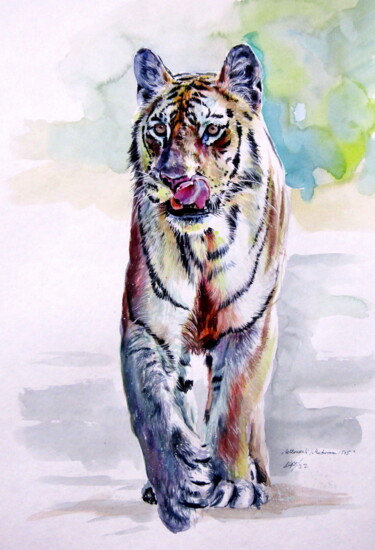 Painting titled "Collarwali Mataram…" by Anna Brigitta Kovacs (KAB), Original Artwork, Watercolor