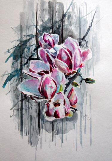 Картина под названием "Magnolia" - Anna Brigitta Kovacs (KAB), Подлинное произведение искусства, Акварель