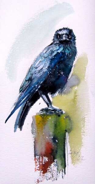 Painting titled "Crow II" by Anna Brigitta Kovacs (KAB), Original Artwork, Watercolor