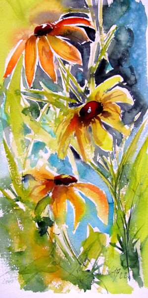 "Yellow flowers" başlıklı Tablo Anna Brigitta Kovacs (KAB) tarafından, Orijinal sanat, Suluboya