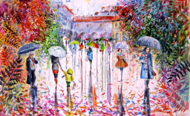 Painting titled "Colorful fall in th…" by Anna Brigitta Kovacs (KAB), Original Artwork, Watercolor