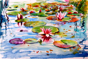 Ζωγραφική με τίτλο "Water lily II" από Anna Brigitta Kovacs (KAB), Αυθεντικά έργα τέχνης, Ακουαρέλα