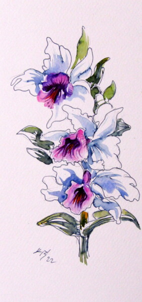Painting titled "Tropical floral II" by Anna Brigitta Kovacs (KAB), Original Artwork, Watercolor