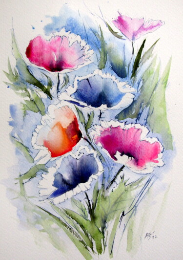 Картина под названием "Some wildflowers III" - Anna Brigitta Kovacs (KAB), Подлинное произведение искусства, Акварель