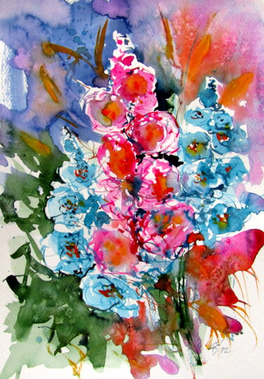 Peinture intitulée "Some wildflowers IV" par Anna Brigitta Kovacs (KAB), Œuvre d'art originale, Aquarelle