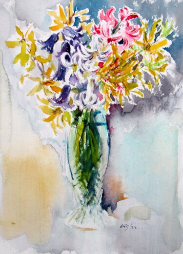 Painting titled "Still life some spr…" by Anna Brigitta Kovacs (KAB), Original Artwork, Watercolor