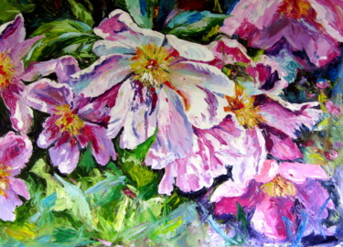 Malerei mit dem Titel "Pink flowers" von Anna Brigitta Kovacs (KAB), Original-Kunstwerk, Öl