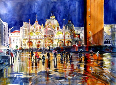 Malerei mit dem Titel "Venice at rain" von Anna Brigitta Kovacs (KAB), Original-Kunstwerk, Aquarell
