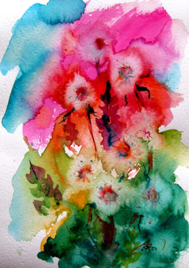 Картина под названием "Old dandelions" - Anna Brigitta Kovacs (KAB), Подлинное произведение искусства, Акварель