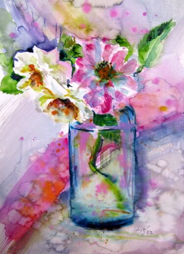 Картина под названием "Light roses" - Anna Brigitta Kovacs (KAB), Подлинное произведение искусства, Акварель