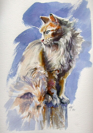 "Sitting cat II" başlıklı Tablo Anna Brigitta Kovacs (KAB) tarafından, Orijinal sanat, Suluboya