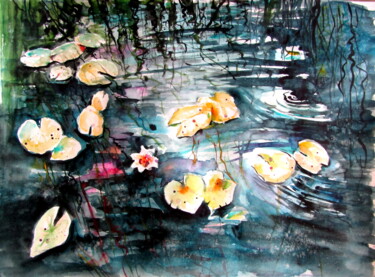Schilderij getiteld "Water lilies II" door Anna Brigitta Kovacs (KAB), Origineel Kunstwerk, Aquarel