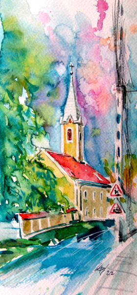 Painting titled "Summer in my little…" by Anna Brigitta Kovacs (KAB), Original Artwork, Watercolor