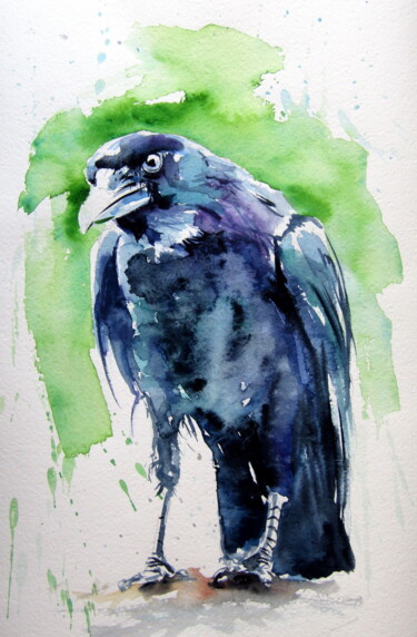 Painting titled "Crow watching" by Anna Brigitta Kovacs (KAB), Original Artwork, Watercolor