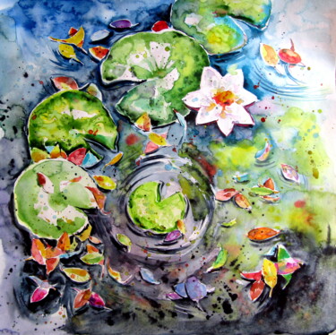 Painting titled "Fall and water lili…" by Anna Brigitta Kovacs (KAB), Original Artwork, Watercolor
