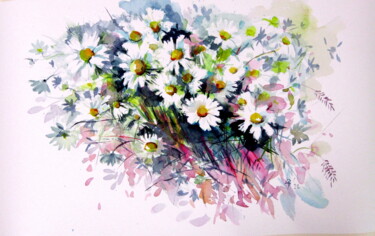 Malerei mit dem Titel "Chamomile flower" von Anna Brigitta Kovacs (KAB), Original-Kunstwerk, Aquarell