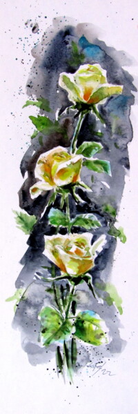 Картина под названием "Yellow roses" - Anna Brigitta Kovacs (KAB), Подлинное произведение искусства, Акварель