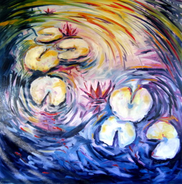Malerei mit dem Titel "Colorful water lili…" von Anna Brigitta Kovacs (KAB), Original-Kunstwerk, Öl