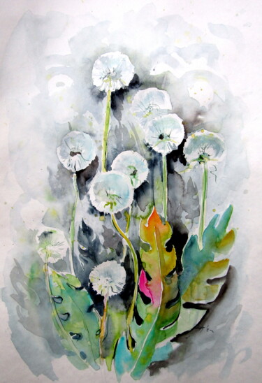 Painting titled "Old dandelions III" by Anna Brigitta Kovacs (KAB), Original Artwork, Watercolor