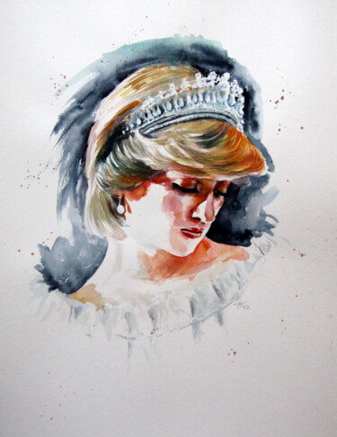 Pittura intitolato "Portrait of Diana" da Anna Brigitta Kovacs (KAB), Opera d'arte originale, Acquarello
