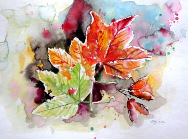 Painting titled "Autumn and leaves II" by Anna Brigitta Kovacs (KAB), Original Artwork, Watercolor