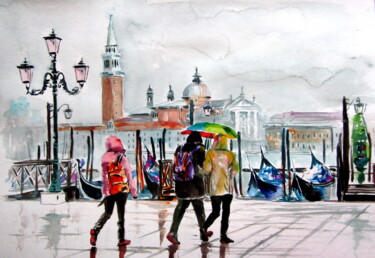 Peinture intitulée "Rainy day in Venice" par Anna Brigitta Kovacs (KAB), Œuvre d'art originale, Aquarelle