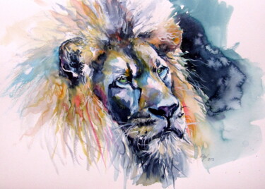 Peinture intitulée "Lion" par Anna Brigitta Kovacs (KAB), Œuvre d'art originale, Aquarelle