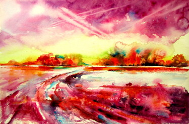 Pintura intitulada "Autumn landscape II" por Anna Brigitta Kovacs (KAB), Obras de arte originais, Aquarela