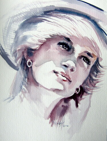 Malerei mit dem Titel "Portrait of Diana II" von Anna Brigitta Kovacs (KAB), Original-Kunstwerk, Aquarell