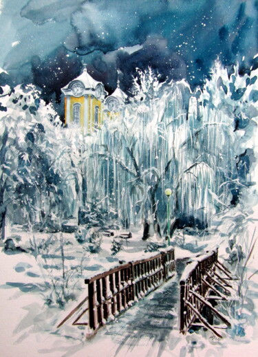Картина под названием "Snowfall" - Anna Brigitta Kovacs (KAB), Подлинное произведение искусства, Акварель