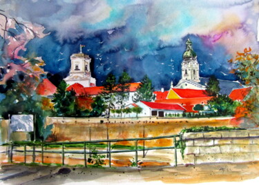 Painting titled "Raab city at fall" by Anna Brigitta Kovacs (KAB), Original Artwork, Watercolor