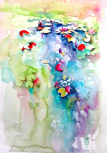 Painting titled "Nice water lilies" by Anna Brigitta Kovacs (KAB), Original Artwork, Watercolor