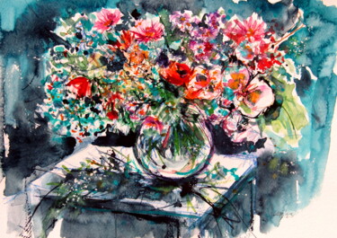 Painting titled "Bouquet of flowers…" by Anna Brigitta Kovacs (KAB), Original Artwork, Watercolor