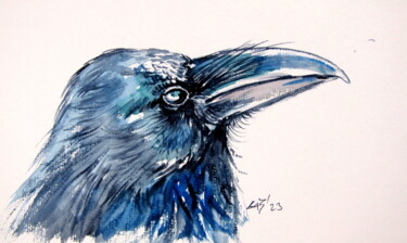 Malerei mit dem Titel "Crow portrait" von Anna Brigitta Kovacs (KAB), Original-Kunstwerk, Aquarell