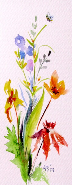 Malerei mit dem Titel "Wild florals" von Anna Brigitta Kovacs (KAB), Original-Kunstwerk, Aquarell