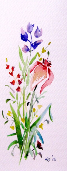 Картина под названием "Wild florals II" - Anna Brigitta Kovacs (KAB), Подлинное произведение искусства, Акварель
