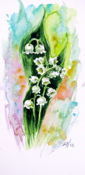 Картина под названием "Lily of the valley…" - Anna Brigitta Kovacs (KAB), Подлинное произведение искусства, Акварель