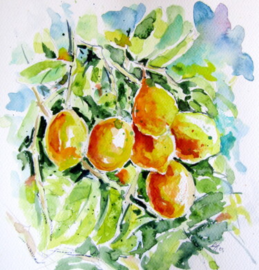 Картина под названием "Lemons" - Anna Brigitta Kovacs (KAB), Подлинное произведение искусства, Акварель