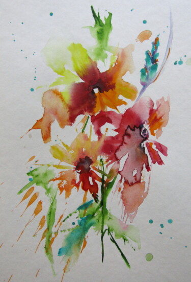 Painting titled "Some florals" by Anna Brigitta Kovacs (KAB), Original Artwork, Watercolor