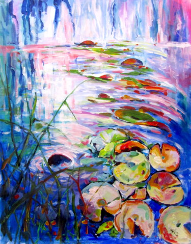 Painting titled "Colorful water lili…" by Anna Brigitta Kovacs (KAB), Original Artwork, Acrylic