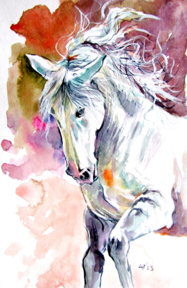 Painting titled "Andalusian horse" by Anna Brigitta Kovacs (KAB), Original Artwork, Watercolor