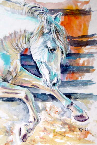Картина под названием "Andalusian horse II" - Anna Brigitta Kovacs (KAB), Подлинное произведение искусства, Акварель